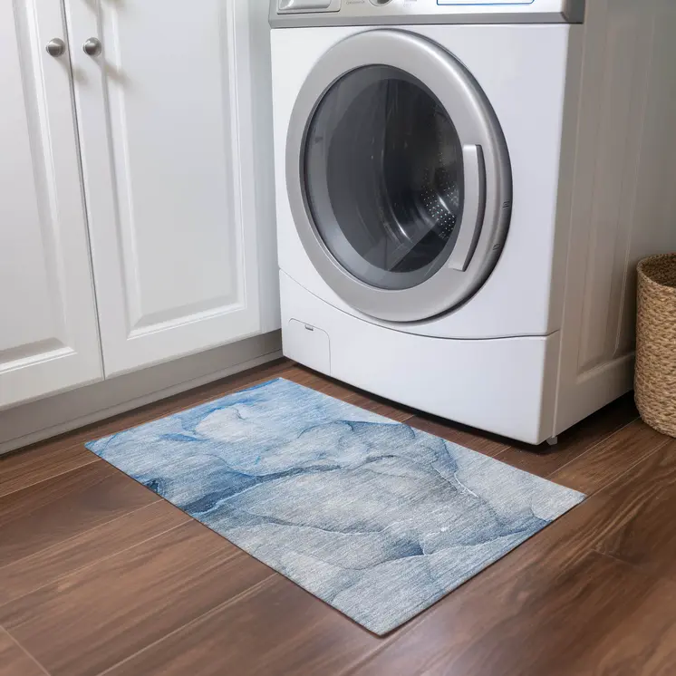 2' X 3' Blue Abstract Washable Non Skid Indoor Outdoor Area Rug