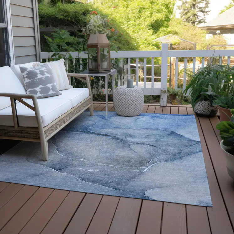 5' X 8' Blue Abstract Washable Non Skid Indoor Outdoor Area Rug