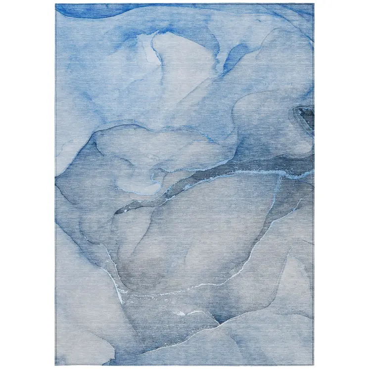 10' X 14' Blue Abstract Washable Non Skid Indoor Outdoor Area Rug