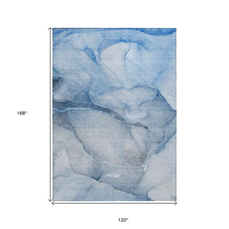 10' X 14' Blue Abstract Washable Non Skid Indoor Outdoor Area Rug
