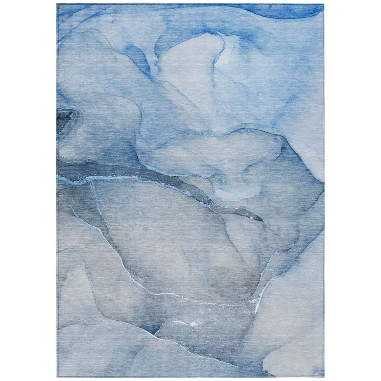 10' X 14' Blue Abstract Washable Non Skid Indoor Outdoor Area Rug