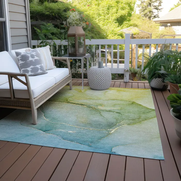 5' X 8' Green Abstract Washable Non Skid Indoor Outdoor Area Rug