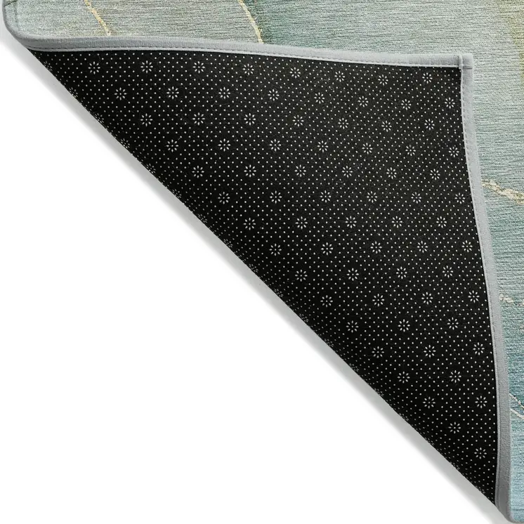 5' X 8' Green Abstract Washable Non Skid Indoor Outdoor Area Rug