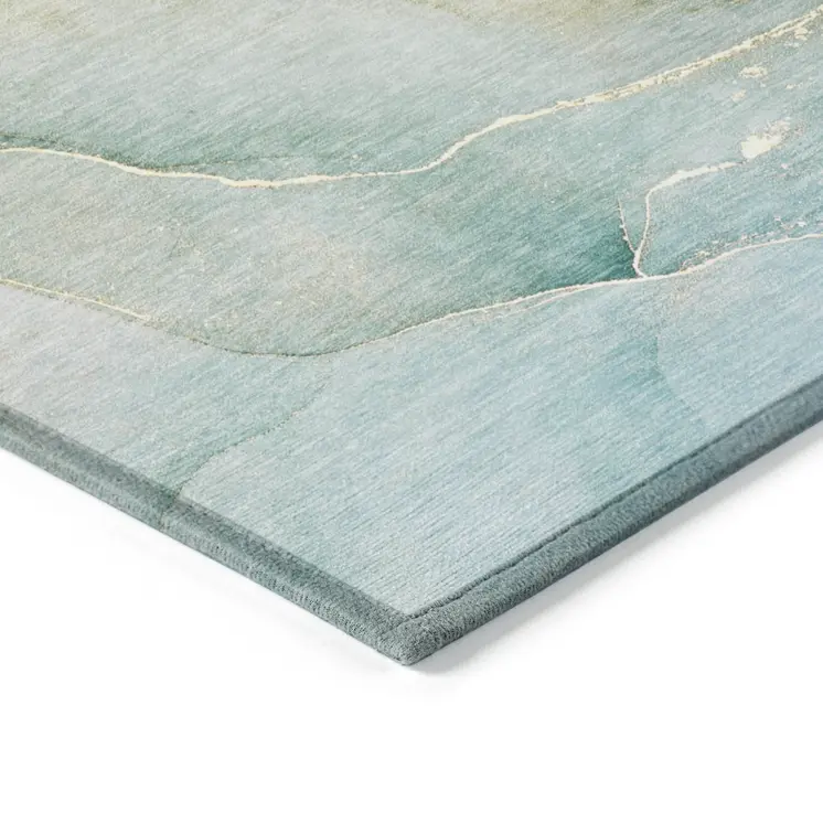5' X 8' Green Abstract Washable Non Skid Indoor Outdoor Area Rug