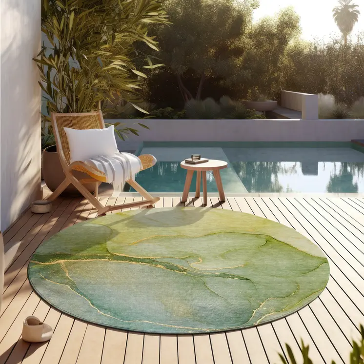 8' Round Green Round Abstract Washable Non Skid Indoor Outdoor Area Rug