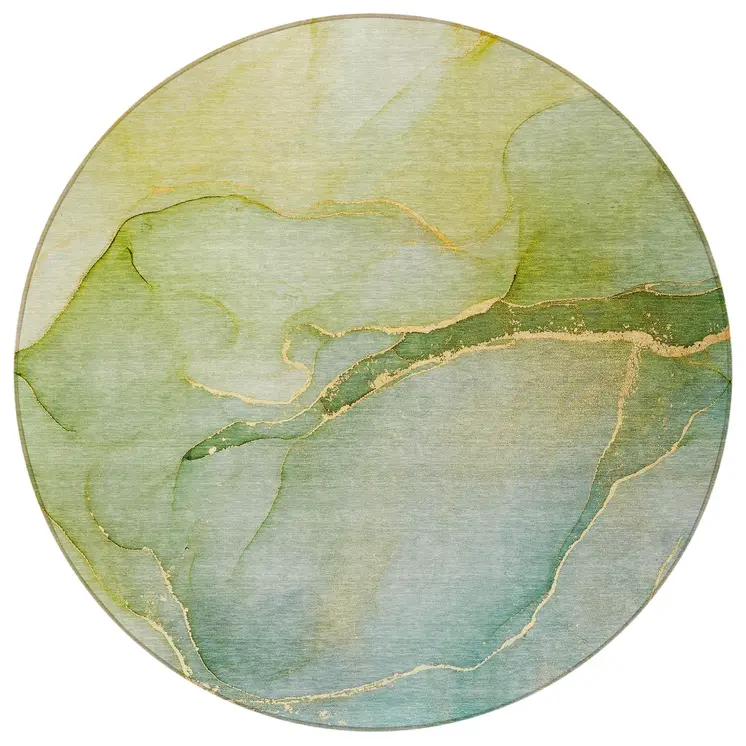 8' Round Green Round Abstract Washable Non Skid Indoor Outdoor Area Rug