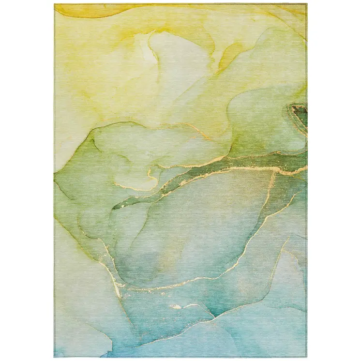 10' X 14' Green Abstract Washable Non Skid Indoor Outdoor Area Rug