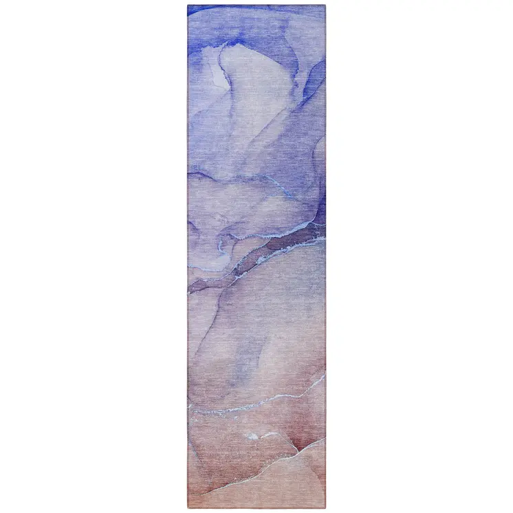 2' X 8' Blue and Purple Abstract Washable Non Skid Indoor Outdoor Runner Rug