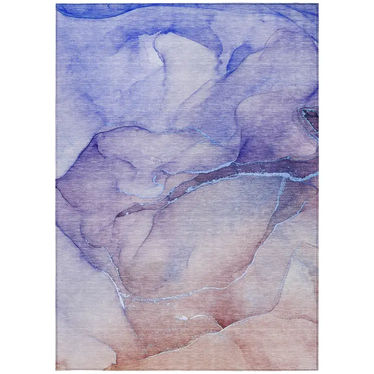 5' X 8' Blue and Brown Abstract Washable Non Skid Indoor Outdoor Area Rug