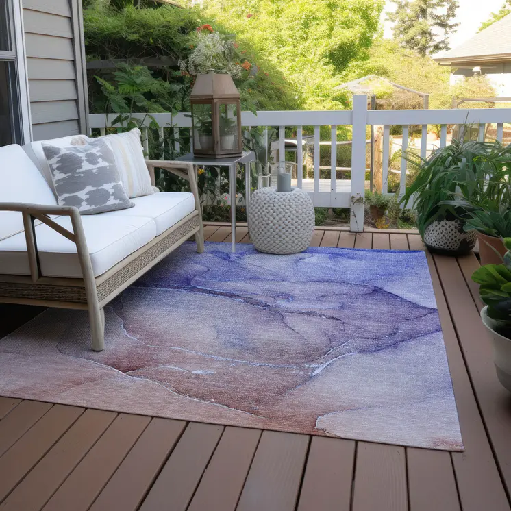 5' X 8' Blue and Brown Abstract Washable Non Skid Indoor Outdoor Area Rug