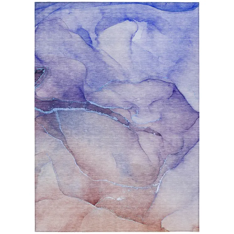 5' X 8' Blue and Brown Abstract Washable Non Skid Indoor Outdoor Area Rug