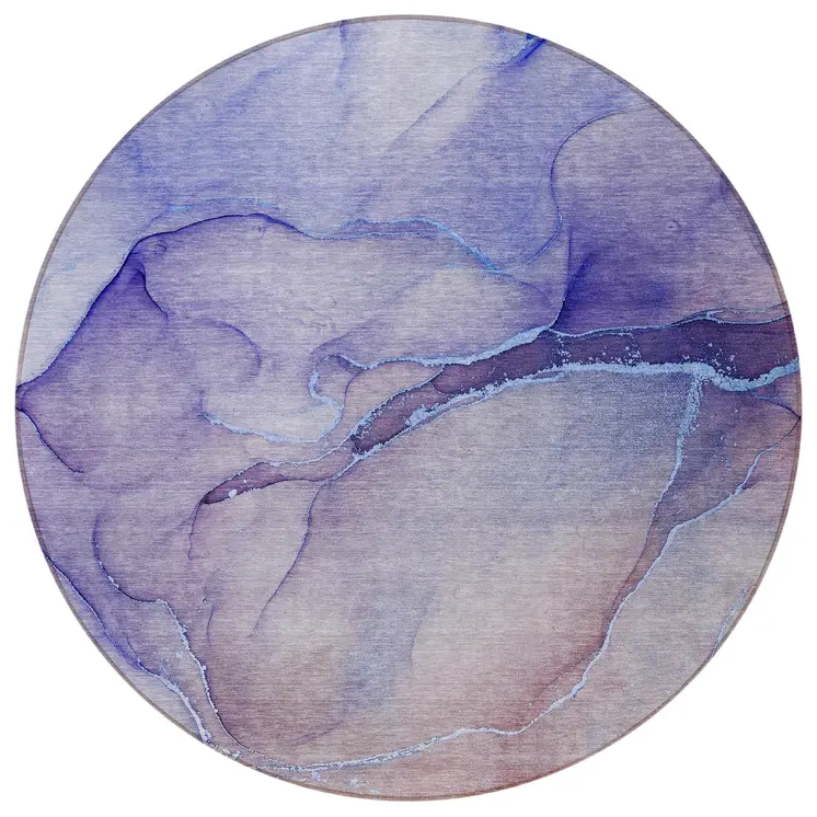 8' Round Blue and Brown Round Abstract Washable Non Skid Indoor Outdoor Area Rug