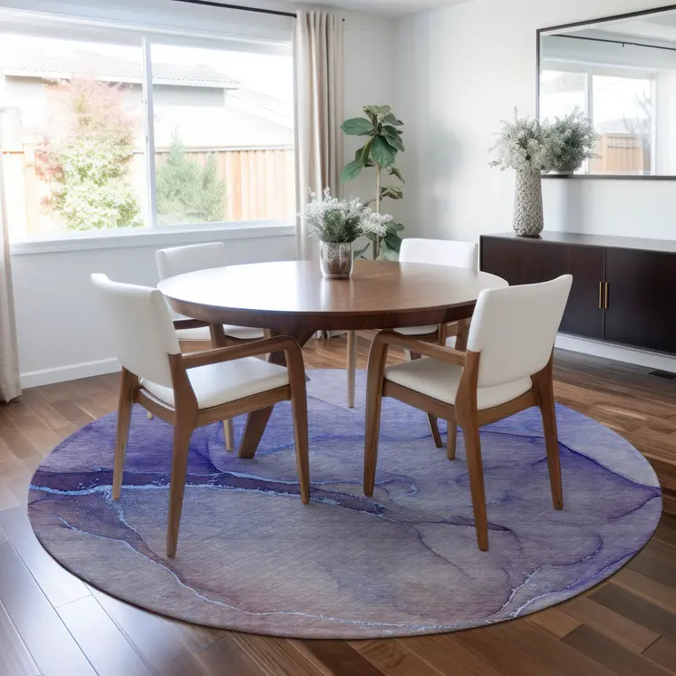 8' Round Blue and Brown Round Abstract Washable Non Skid Indoor Outdoor Area Rug