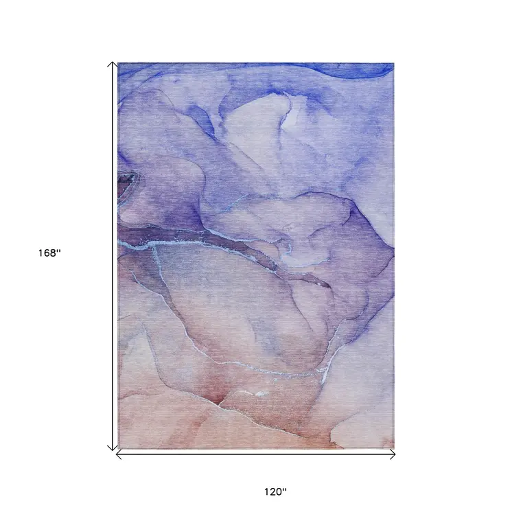 10' X 14' Blue and Brown Abstract Washable Non Skid Indoor Outdoor Area Rug