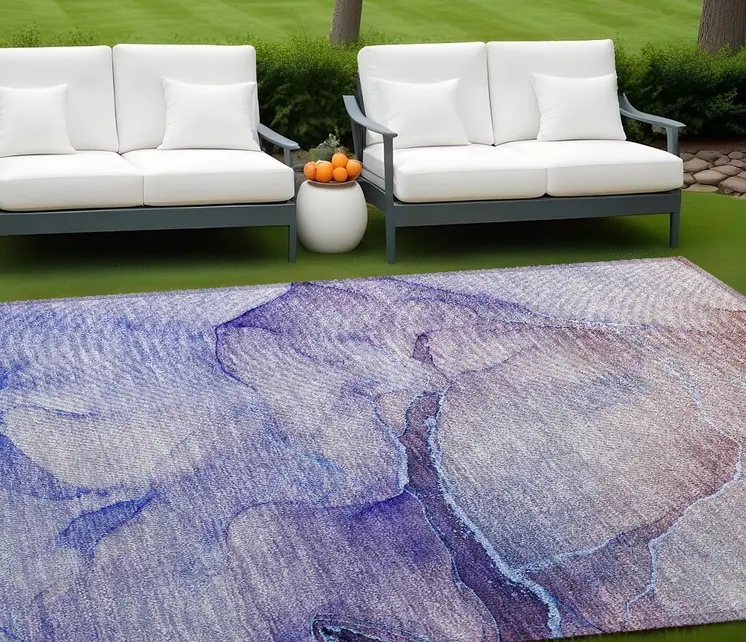 10' X 14' Blue and Brown Abstract Washable Non Skid Indoor Outdoor Area Rug