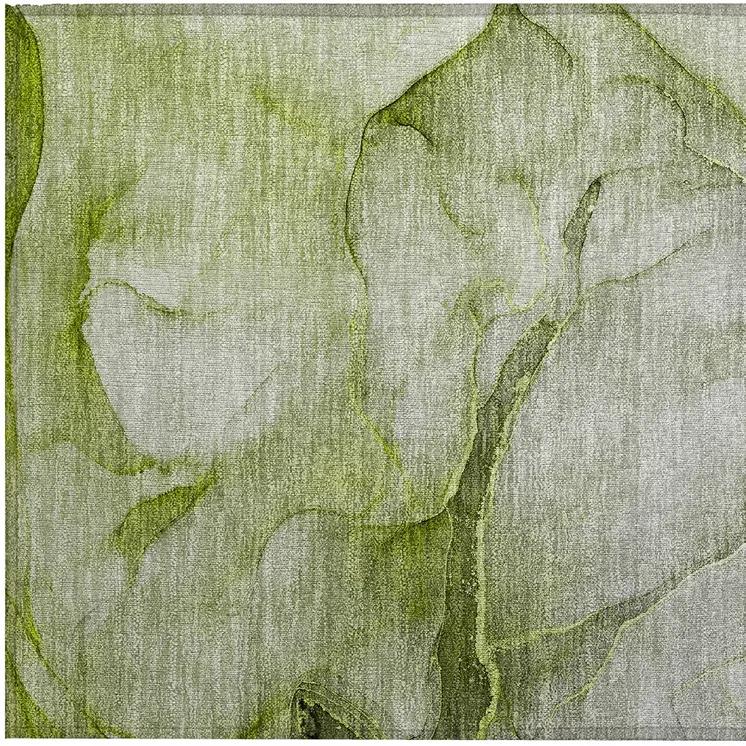 2' X 3' Olive Green Abstract Washable Non Skid Indoor Outdoor Area Rug