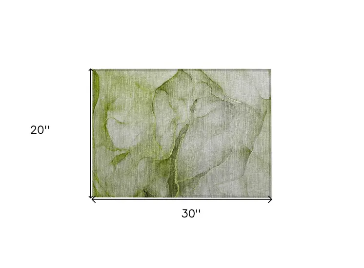 2' X 3' Olive Green Abstract Washable Non Skid Indoor Outdoor Area Rug