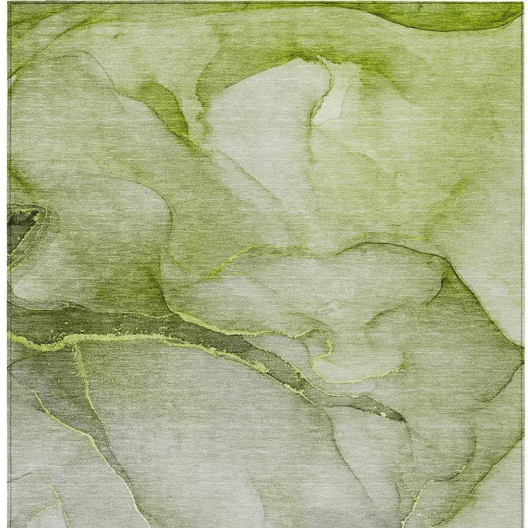 3' X 5' Olive Green Abstract Washable Non Skid Indoor Outdoor Area Rug