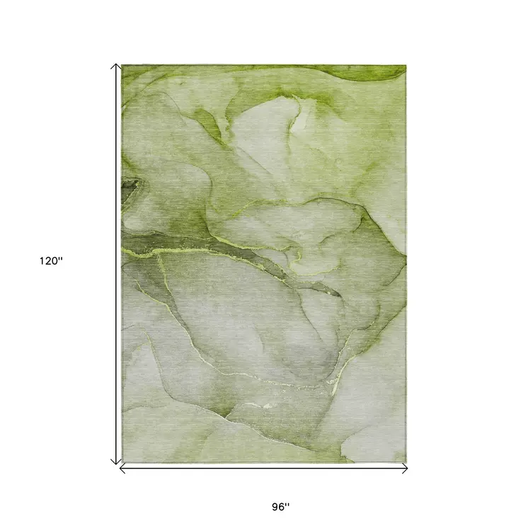 8' X 10' Olive Green Abstract Washable Indoor Outdoor Area Rug