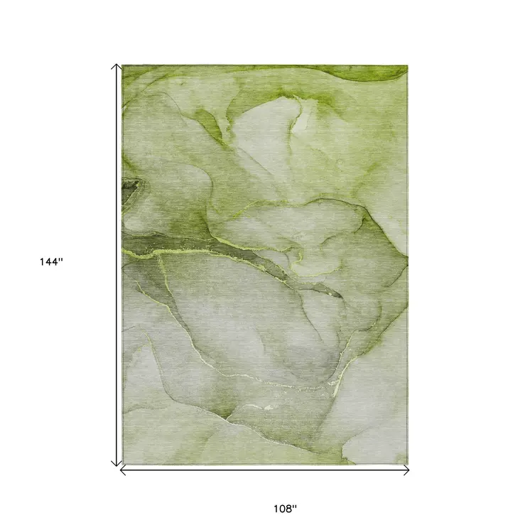 9' X 12' Olive Green Abstract Washable Non Skid Indoor Outdoor Area Rug