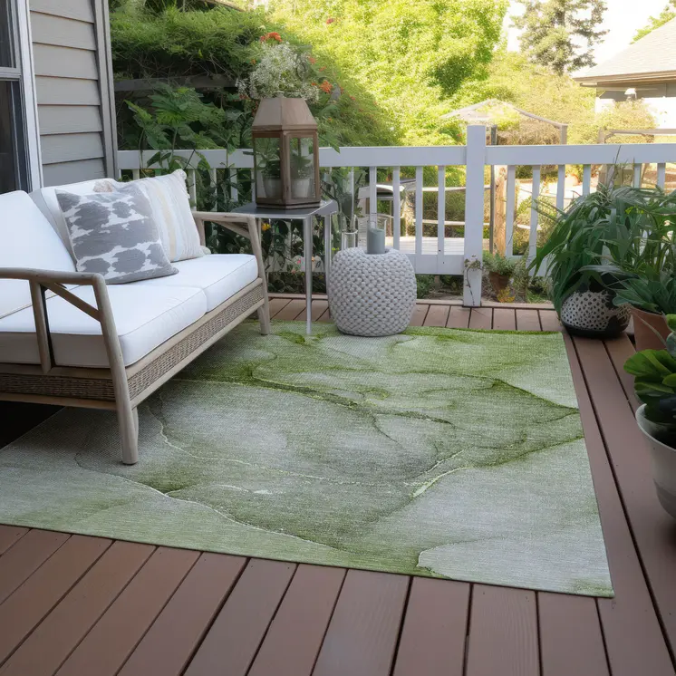 9' X 12' Olive Green Abstract Washable Non Skid Indoor Outdoor Area Rug
