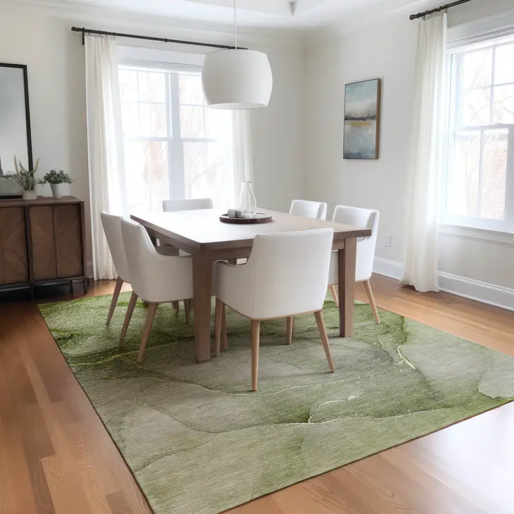 9' X 12' Olive Green Abstract Washable Non Skid Indoor Outdoor Area Rug