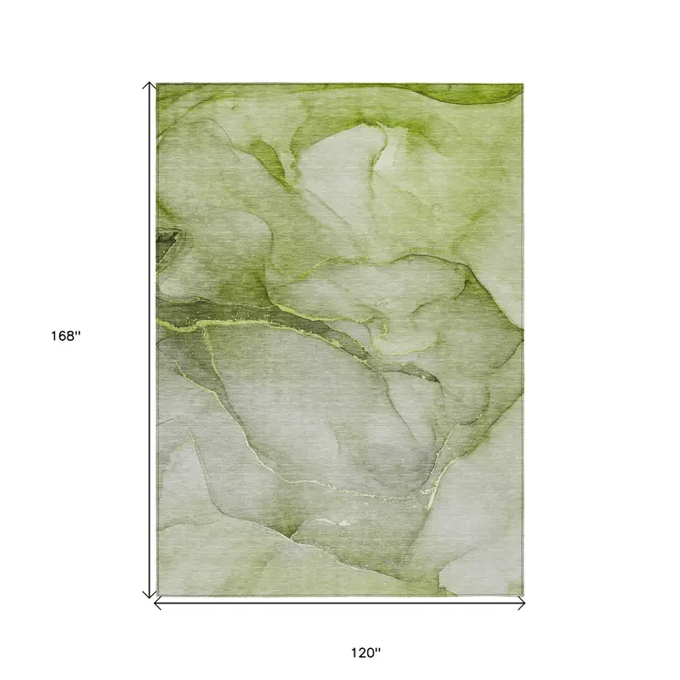 10' X 14' Olive Green Abstract Washable Non Skid Indoor Outdoor Area Rug