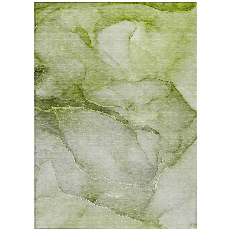 10' X 14' Olive Green Abstract Washable Non Skid Indoor Outdoor Area Rug