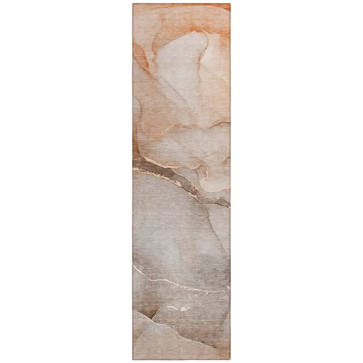 8' Runner Taupe Abstract Washable Non Skid Indoor Outdoor Runner Rug