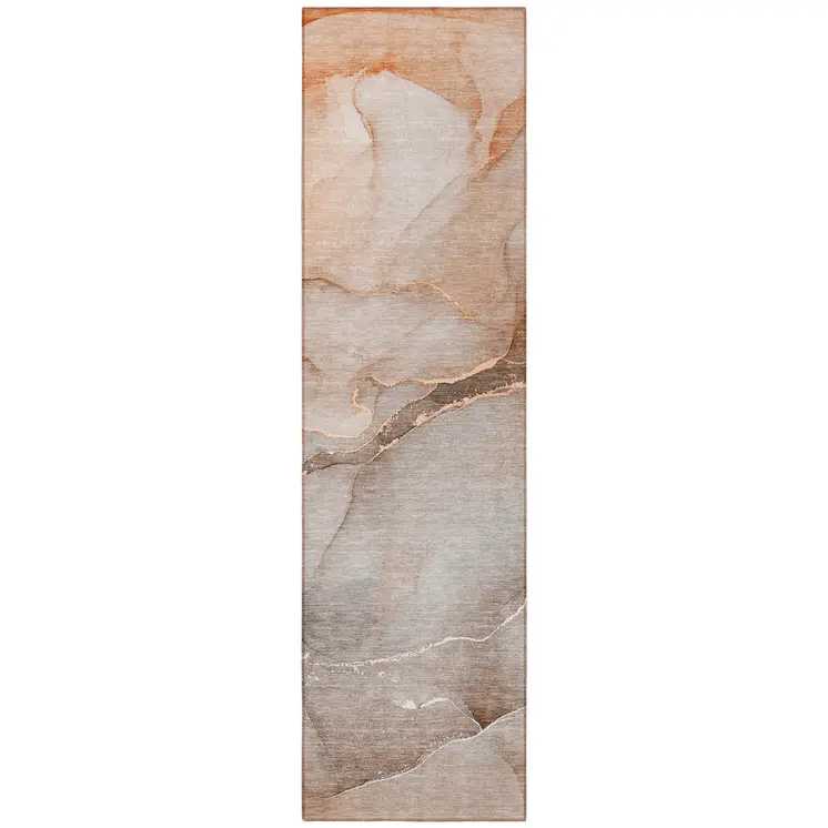 8' Runner Taupe Abstract Washable Non Skid Indoor Outdoor Runner Rug
