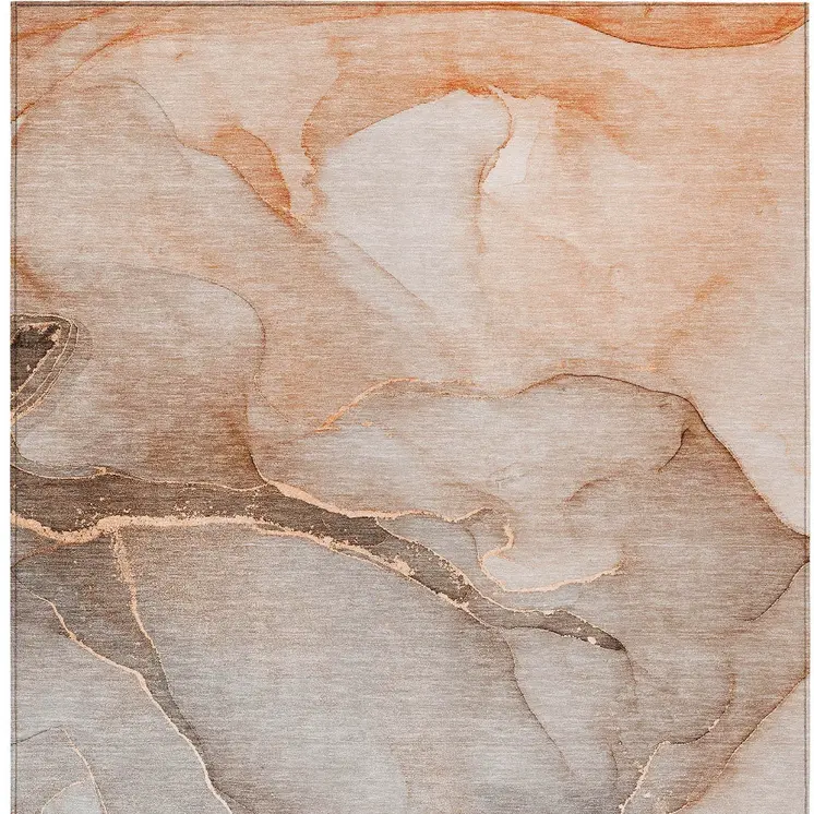 3' X 5' Taupe Abstract Washable Non Skid Indoor Outdoor Area Rug