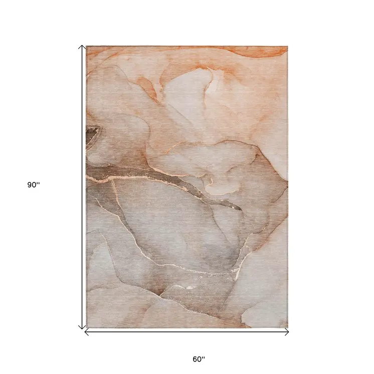 5' X 8' Taupe Abstract Washable Indoor Outdoor Area Rug