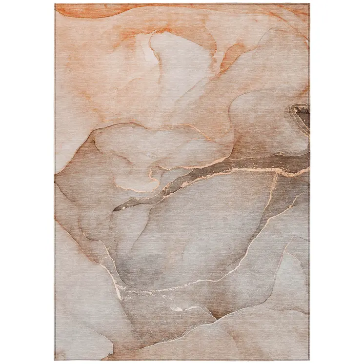 5' X 8' Taupe Abstract Washable Indoor Outdoor Area Rug