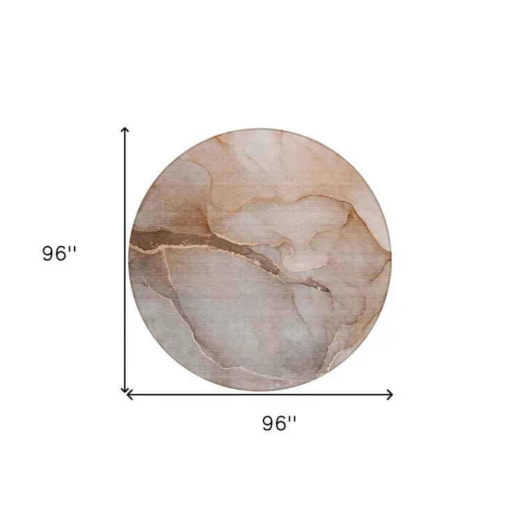 8' Taupe Round Abstract Washable Indoor Outdoor Area Rug