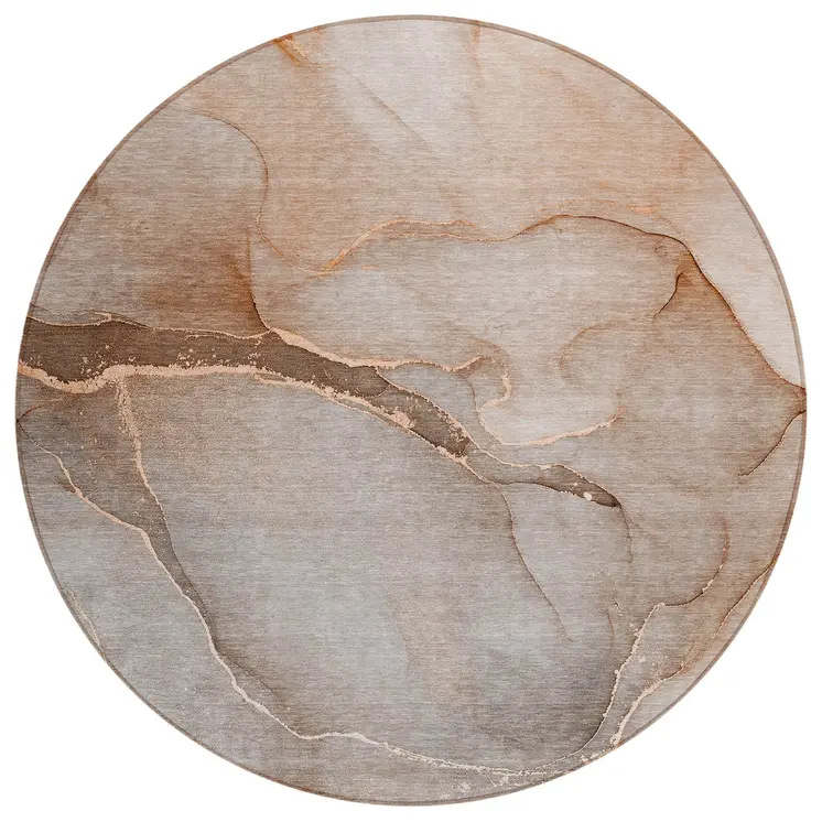 8' Taupe Round Abstract Washable Indoor Outdoor Area Rug