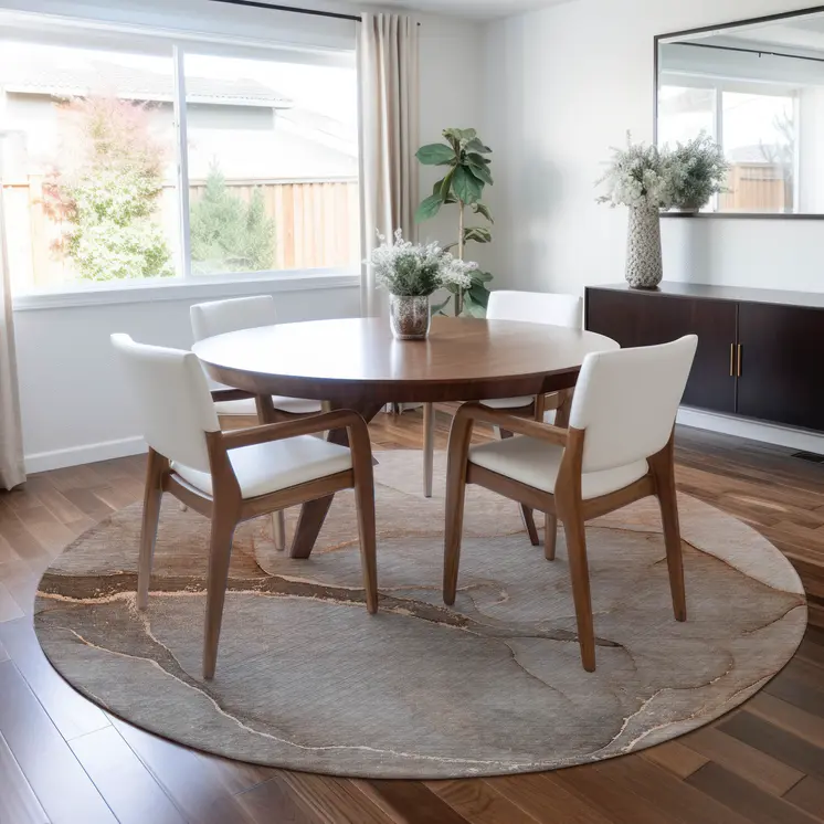 8' Taupe Round Abstract Washable Indoor Outdoor Area Rug