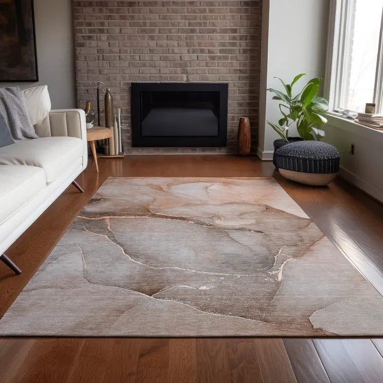 8' X 10' Taupe Abstract Washable Non Skid Indoor Outdoor Area Rug
