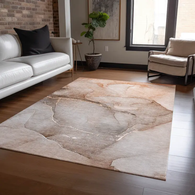 10' X 14' Taupe Abstract Washable Non Skid Indoor Outdoor Area Rug