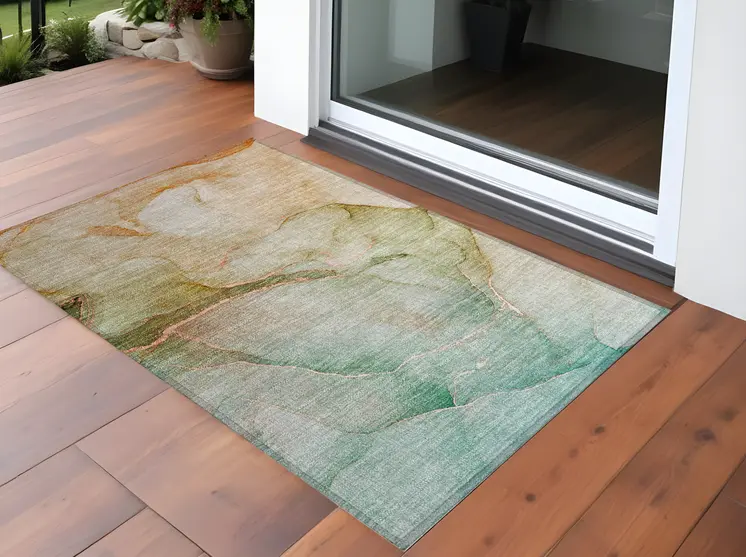 2' X 3' Teal Abstract Washable Non Skid Indoor Outdoor Area Rug