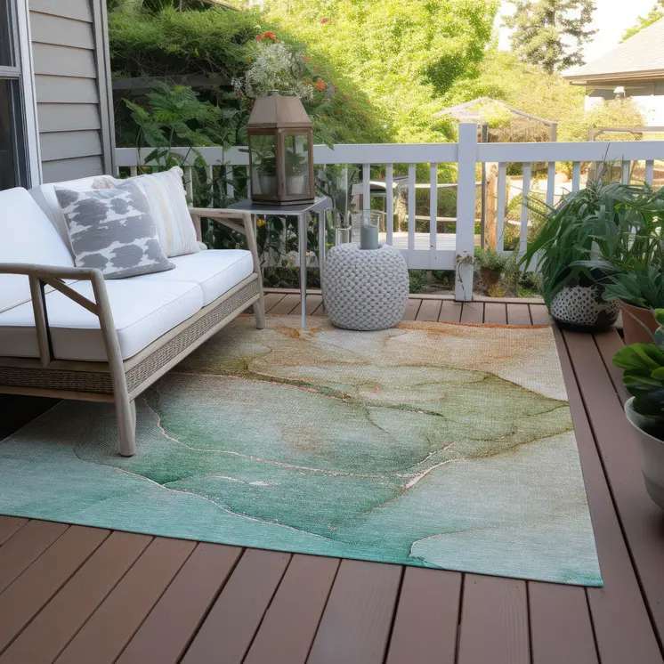 8' X 10' Teal Abstract Washable Non Skid Indoor Outdoor Area Rug