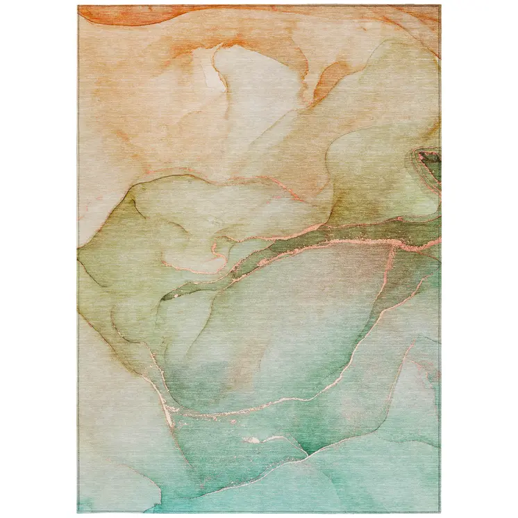 8' X 10' Teal Abstract Washable Non Skid Indoor Outdoor Area Rug
