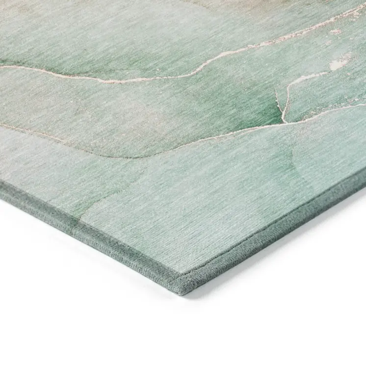 10' X 14' Teal Abstract Washable Non Skid Indoor Outdoor Area Rug