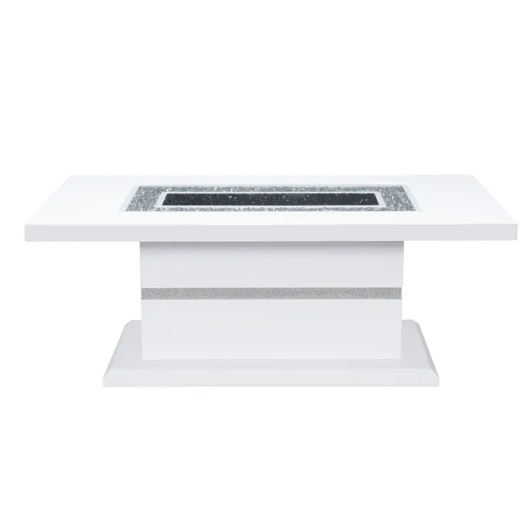 52" White Wood And Faux Crystal Pedestal Coffee Table