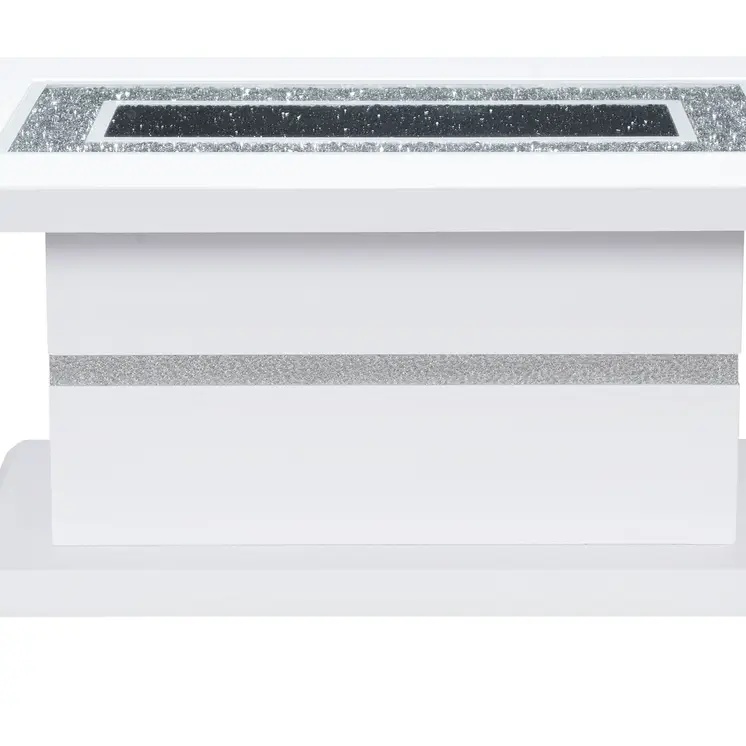 52" White Wood And Faux Crystal Pedestal Coffee Table