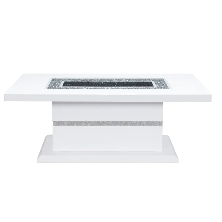 52" White Wood And Faux Crystal Pedestal Coffee Table