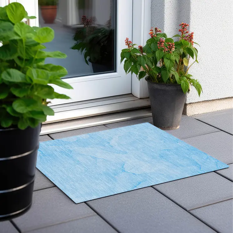 2' X 3' Blue Abstract Washable Non Skid Indoor Outdoor Area Rug