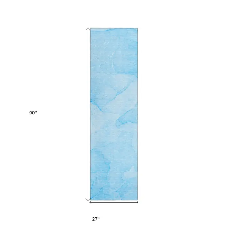 8' Runner Blue Abstract Washable Non Skid Indoor Outdoor Runner Rug