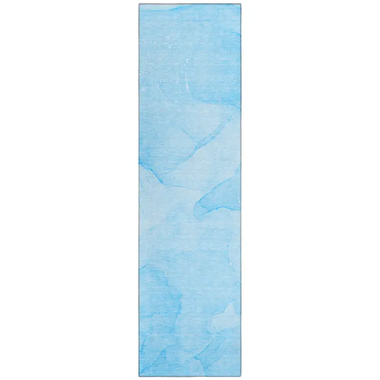 8' Runner Blue Abstract Washable Non Skid Indoor Outdoor Runner Rug