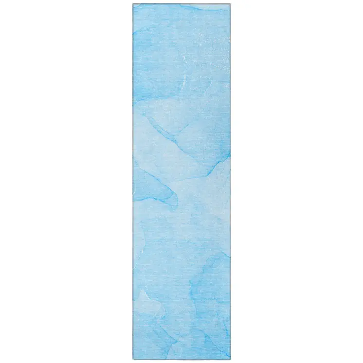 8' Runner Blue Abstract Washable Non Skid Indoor Outdoor Runner Rug