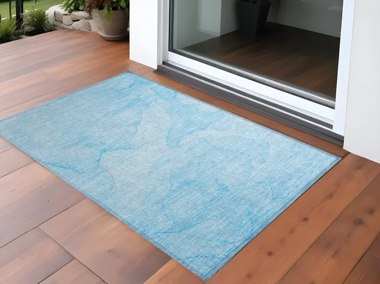 3' X 5' Blue Abstract Washable Non Skid Indoor Outdoor Area Rug